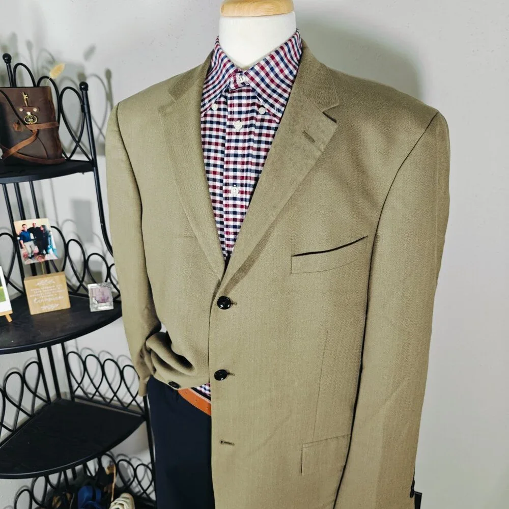 Nautica Lord Taylor Men's Sport Coat‎ Blazer Brown Herringbone Silk Wool Sz 44L